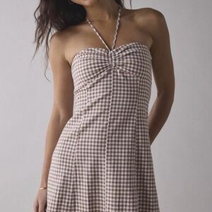 URBAN OUTFITTERS Brown Checkered Halter Dress